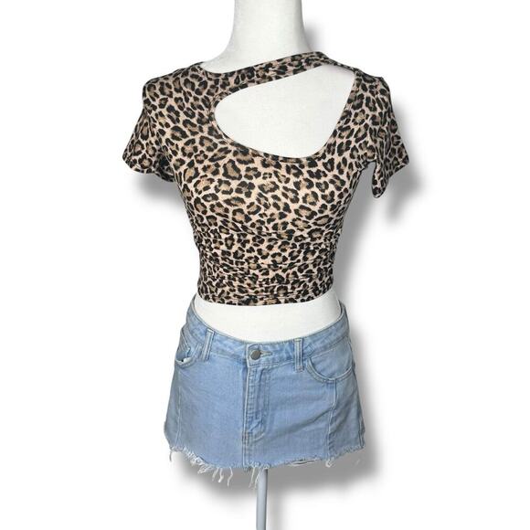 Vibe Sportswear Cheetah Leopard Print Cutout Baby Tee - Picture 6 of 6